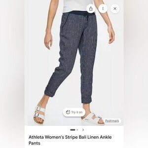 ATHLETA 100% LINEN Stripe Bali Linen Ankle Pant size 8